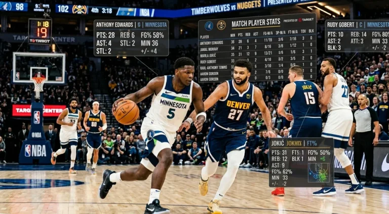timberwolves vs denver nuggets match player stats