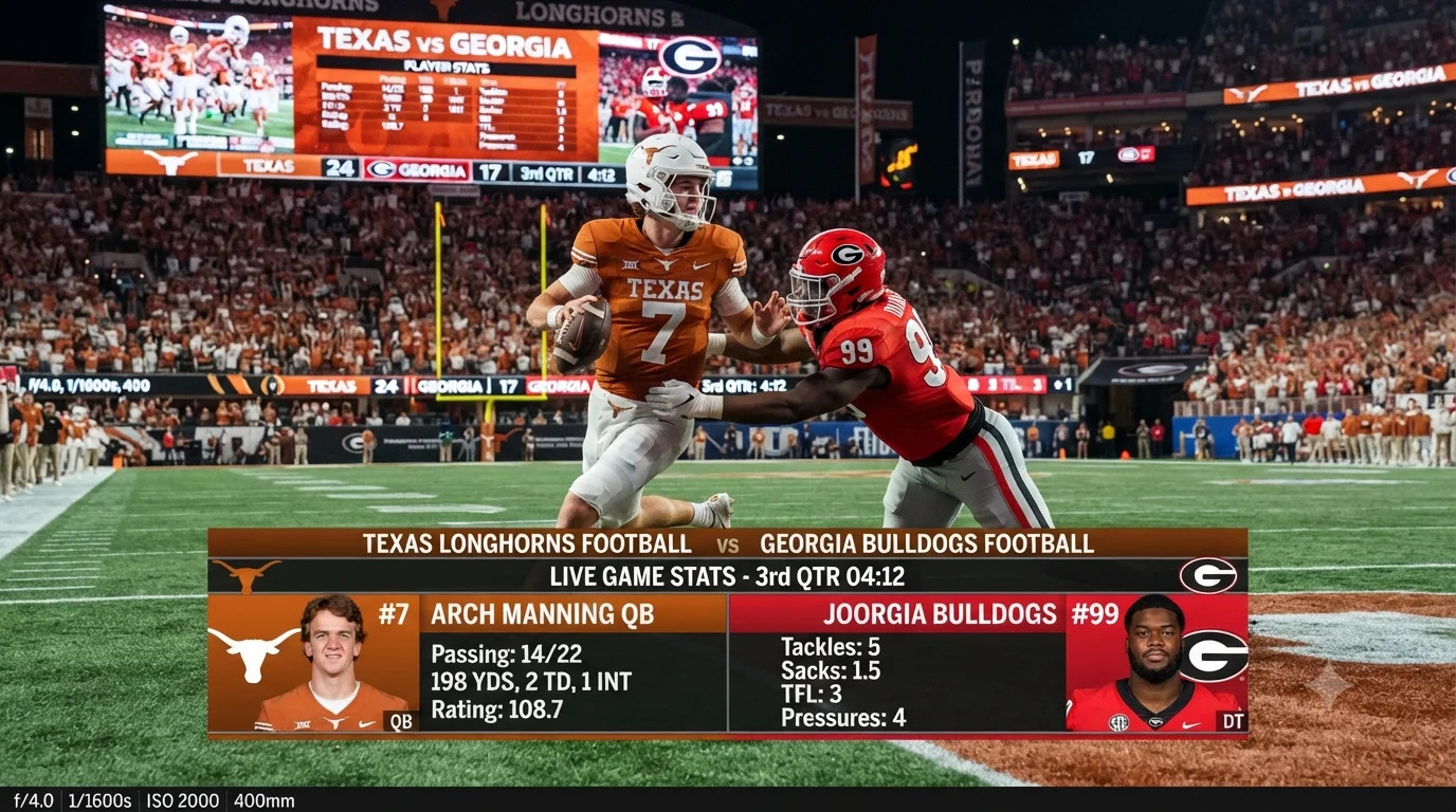 texas longhorns football vs georgia bulldogs football match player stats